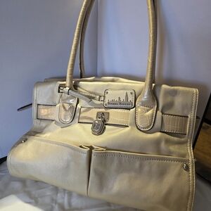 Sienna Ricchi Cream Croc-Textured Shoulder Bag